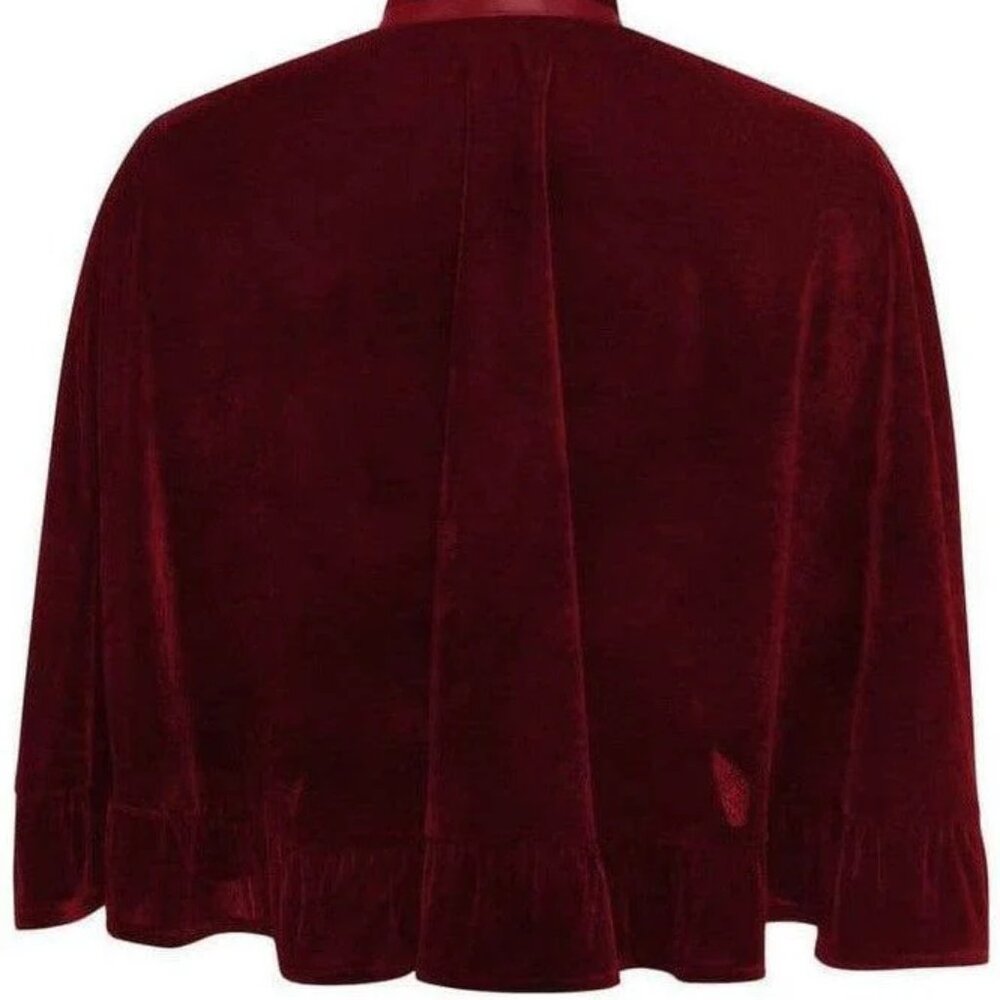 Dark Red Velvet Ruffle Cape - Picture 5 of 6